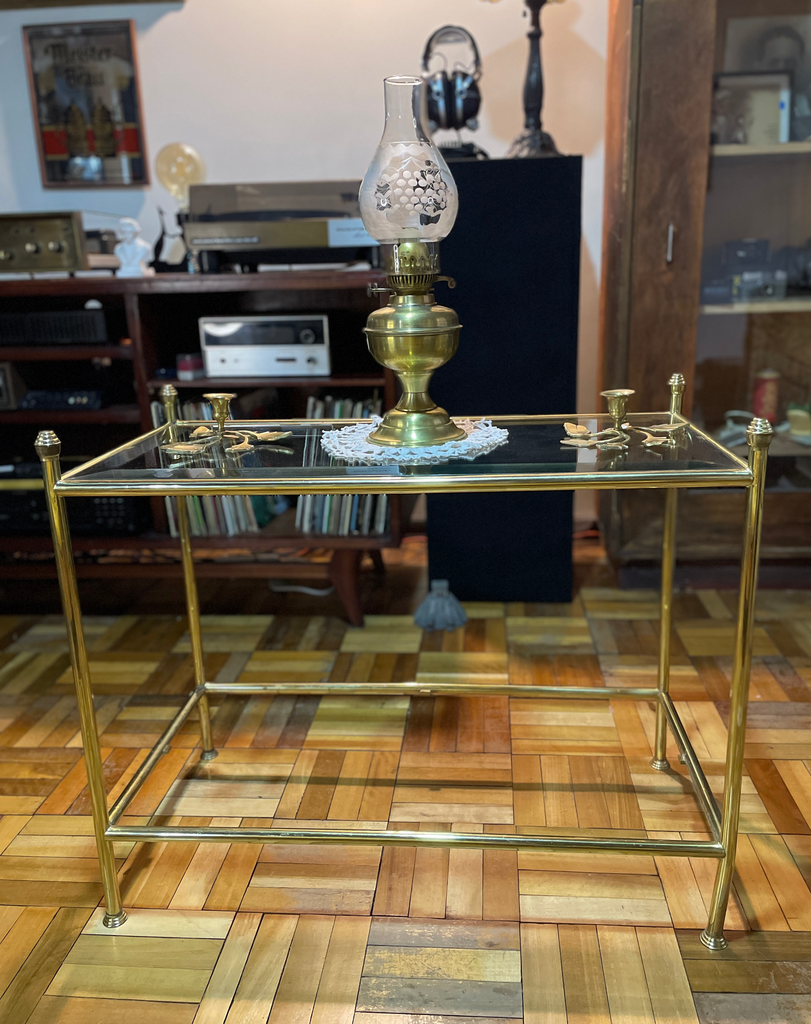 Mesa rectangular en bronce y vidrio 