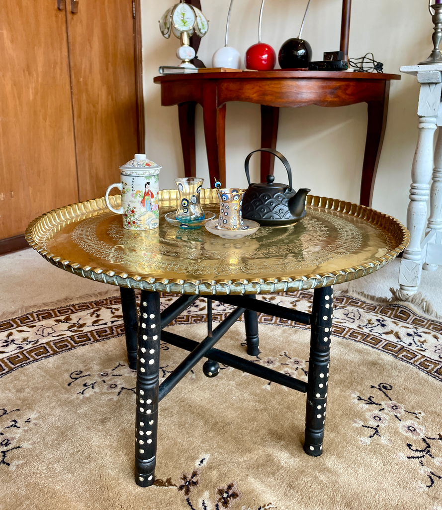 Mesa de té o bandeja de latón original marroquí