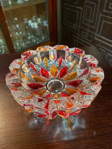 [TES-A-00000000451] Cenicero en cristal con colores rojo y naranja