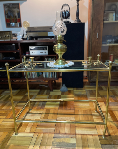 Mesa rectangular en bronce y vidrio 