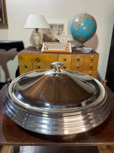Bandeja o fuente en electroplata con tapa