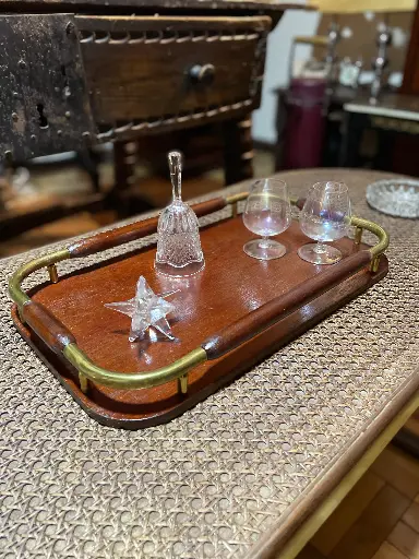 [TES-A-00000000157] Bandeja de madera y bronce